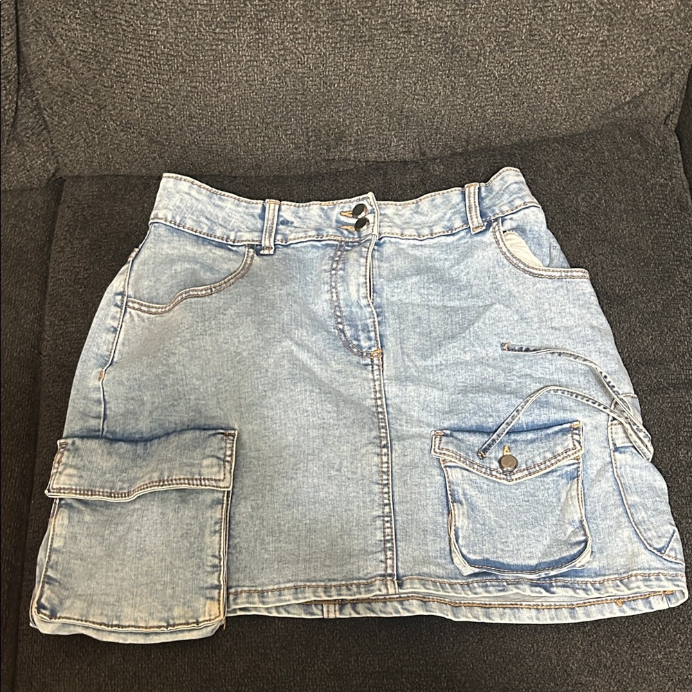 Light Blue Denim Cargo Mini Skirt with Pockets